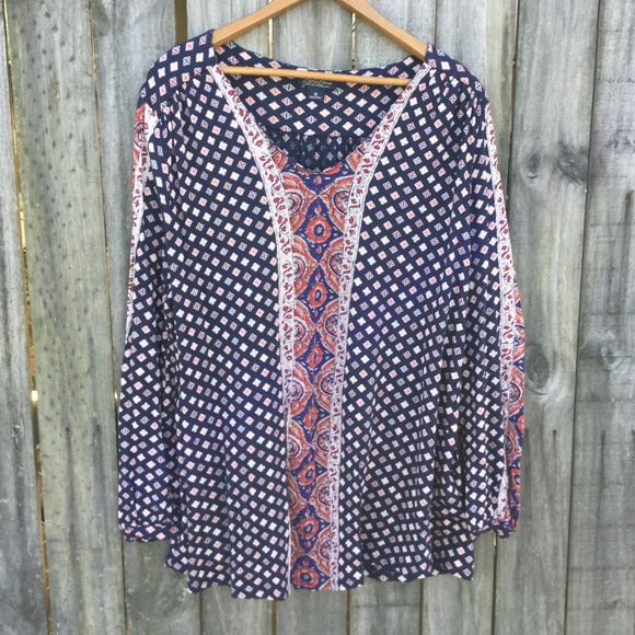 Lucky Brand Tops - Lucky Brand Mixed Bandana Boho Print Top